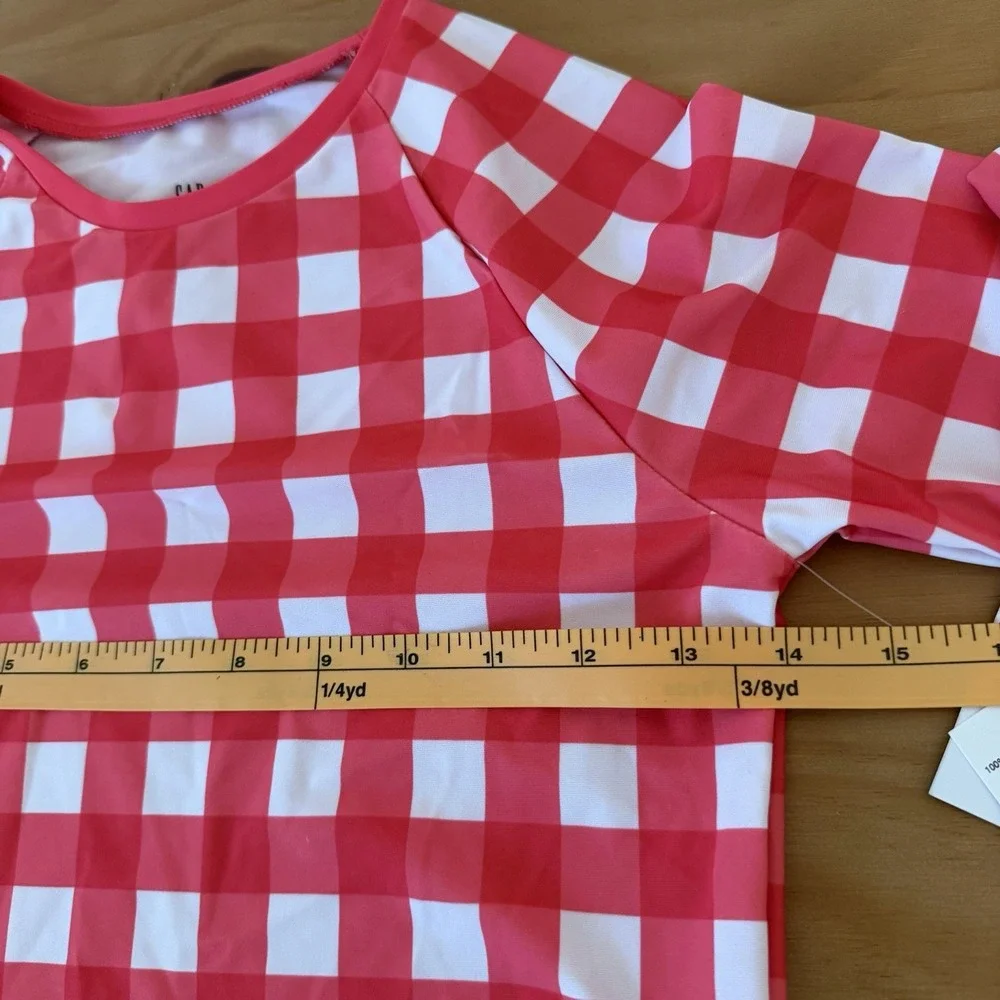 NWT GAP Girls Swimsuit Rashguard Swim Set XL UPF Gingham Pink White New 2 Piece